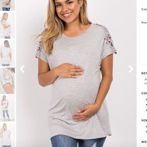 PinkBlush Maternity Grey Solid Crochet Shoulder